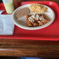 Enchiladas with choice of salsas at El Palote Panaderia in Dallas
