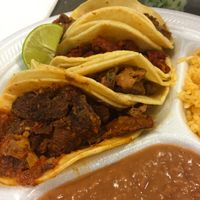 Tacos with four kinds of different fillings. Soy based meats made in house!  at El Palote Panaderia in Dallas