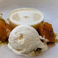 Panna cotta with pineapple sorbet at The Sun Terrace in Morecambe