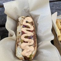 Hot Dog (super delicious)  at Mango y Chile in Bacalar