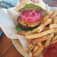 Mayan burger at Mango y Chile in Bacalar