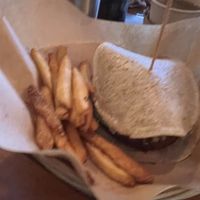 Falafel burger with tortillas  at Mango y Chile in Bacalar