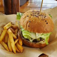 Falafel burger at Mango y Chile in Bacalar