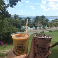 Turmeric frappe and chocolate milkshake  at Mango y Chile in Bacalar