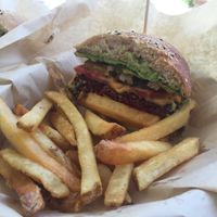 Half of a classic burger at Mango y Chile in Bacalar