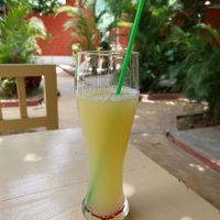 Fresh pineapple juice (1.500 FCFA) at Loving Hut in Cotonou