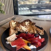 Fruit toast with a side of coyo and fruit  at Mr Black Juicery in Berwick