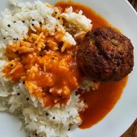 Rice with lentil ball at Rada & K in Karagandy