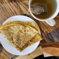 Flat bread (lepyeshka) with potato & greens at Rada & K in Karagandy