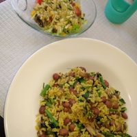 side salad with a rice and bean mushroom dish with some broccoli rabe at Ateliê 47 in Silves