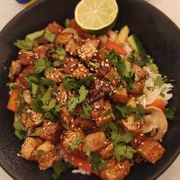 And the Vegan Terryaki rice bowl at Ateliê 47 in Silves