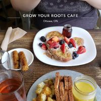 French toast with sausage and dippy toast with home fries at Grow Your Roots Cafe in Ottawa