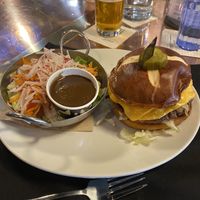 Impossible vegan burger with side salad  at 49th State Brewing Co in Anchorage