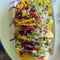 Red cabbage and mushrooms tacos at De Aca in San Jose