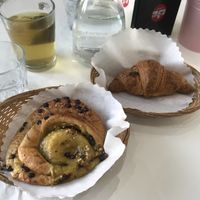 The chocolate-hazelnut filled croissant was the perfect amount of sweetness and the chocolate chip and “cream” pastry was beyond decedent, but again, not overly sweet. at Dharma's Cake in Rome