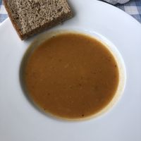 carrot soup at VeganFresh Hotel & Restaurant in Medvode