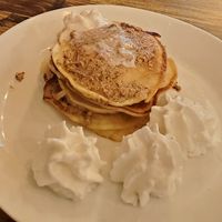 Sea salt almond butter pancakes with coconut cream at Ohms Cafe & Bar in Hong Kong Island