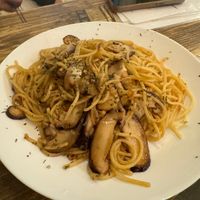 Organic spaghetti with mushrooms garlic and olive oil   at Ohms Cafe & Bar in Hong Kong Island