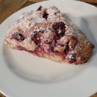 raspberry scone, delicious!!! at Peckish Cafe in Ennis