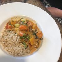 Veggie korma with brown rice. at Peckish Cafe in Ennis