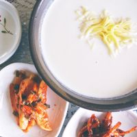 Kongguksu - noodle soup with a soybean broth. Served cold and both very refreshing and filling! at Jayeonneuro in Jeju