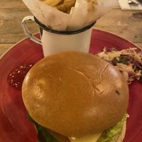 Vegan Beyond beef burger!! With vegan coleslaw and chips👌🏻  at Faro Lounge in Lichfield