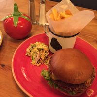 Jackfruit burger, fries & house slaw at Faro Lounge in Lichfield