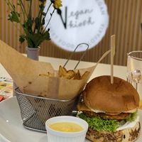 KFC-B and fries   at Vegan Kiosk in Bratislava