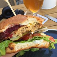 The Slovak burger with baked beetroot at Vegan Kiosk in Bratislava