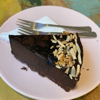 Vegan chocolate almond cheesecake! Was so good!  at Vegan Kiosk in Bratislava