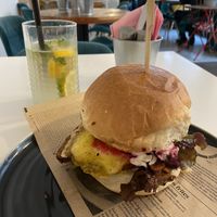 Burger and drink  at Vegan Kiosk in Bratislava