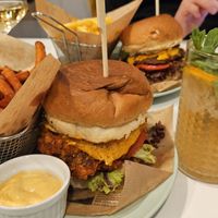 KFC burger in the front, beyond burger in the back at Vegan Kiosk in Bratislava