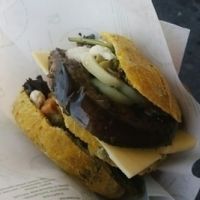 the double burger w/ grilled eggplant and vegan cheese at Vegan Kiosk in Bratislava