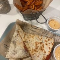 Quesadilla and sweet potato fries   at Vegan Kiosk in Bratislava