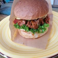 Seitan burger at Vegan Kiosk in Bratislava