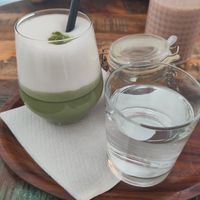 Matcha latte at Vegan Kiosk in Bratislava