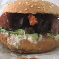 Create your own burger with facon base and extra carrots at Vegan Kiosk in Bratislava