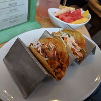 Baja Chipotle and Spicy Piña tacos with adobo tofu and vegan mozzarella at Tocaya Modern Mexican in Venice