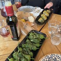 Chickpea and spinach balls and padrón peppers   at Gusto Ristobar in Sevilla