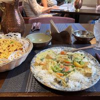 Chickpea bread (ok) and tofu green curry (fantastic)  at Blue Lotus in Vilnius