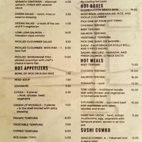 Appetizers and Hot Appetizers sections include Vegetarian and Vegan items. at Sushi San in Felton