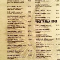 Vegetarian Roll section includes Vegan items. at Sushi San in Felton