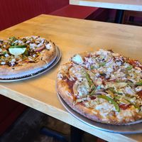 Vegan Taco pizza and vegan Veggie D pizza at Pie-Sci in Detroit