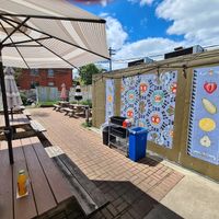 Outdoor seating (backyard) at Pie-Sci in Detroit