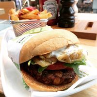 vegan burger and fries at Friends & Brgrs in Oulu