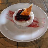 Rice and berry dessert with peanut brittle. So good at Tandana in Quito