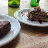 Chocolate brownie, and orange and chocolate log at Tandana in Quito