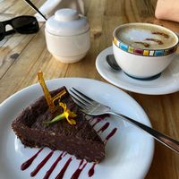 Chocolate brownie with macadamia nuts - so good! at Tandana in Quito