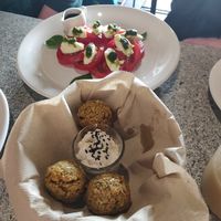 Falafel and tomato salad, the best vegan cheese in Ecuador  at Tandana in Quito