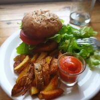 Falafel Burger and chips at Tandana in Quito